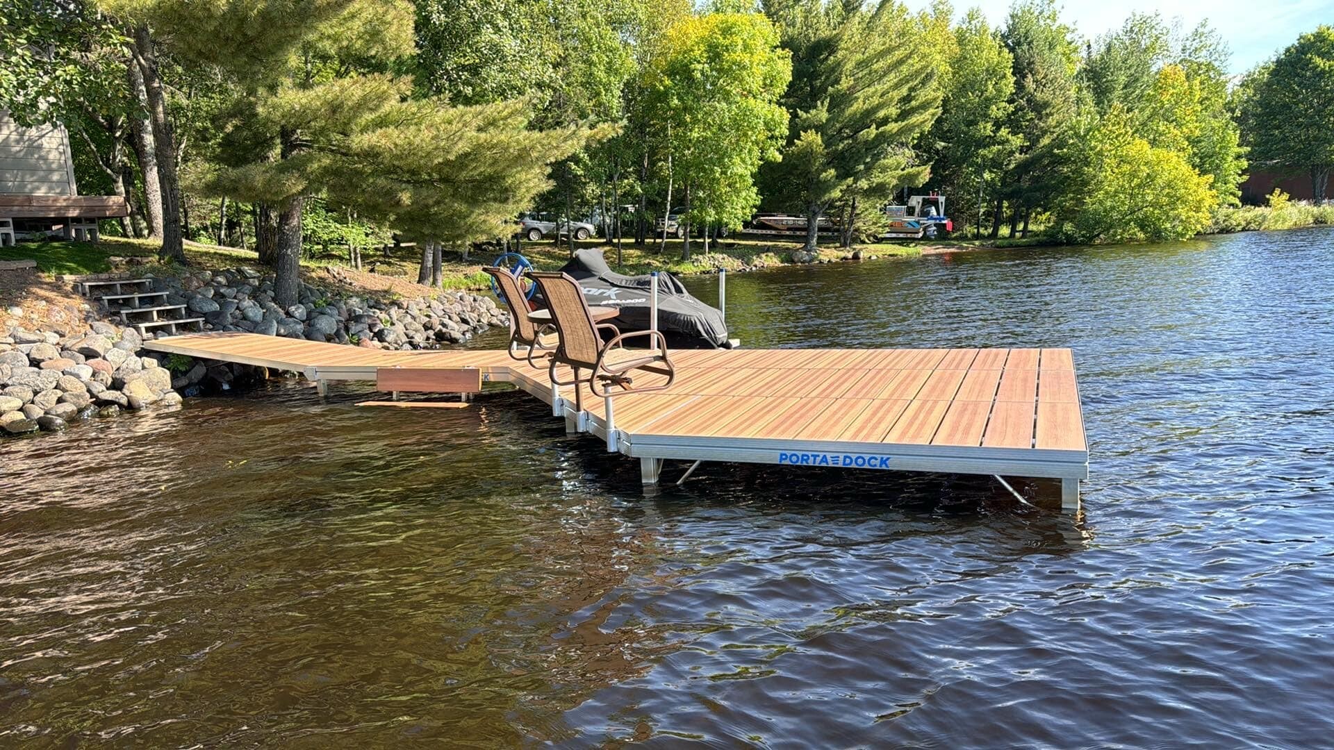 Multi Dock with Woodgrain Aluminum Decking